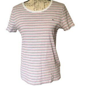 Tommy Hilfiger 100% Cotton Striped Logo T-Shirt, L